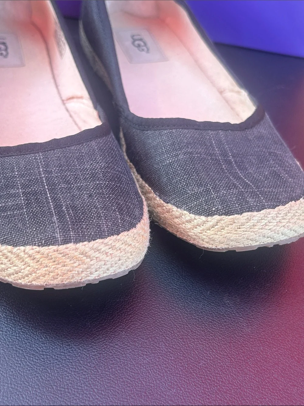 UGG Black Espadrille Ballet Flats with Jute Trim